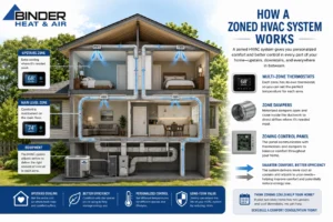 Infographic showing how a zoned HVAC system works
